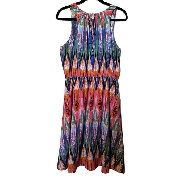 Athleta Ikat Martinique Dress Sleeveless Size Medium Multi Color Tassel Tie Back - Picture 3 of 9